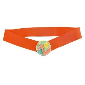 Vintage stretch belt colorful enamel buckle orange blue green yellow